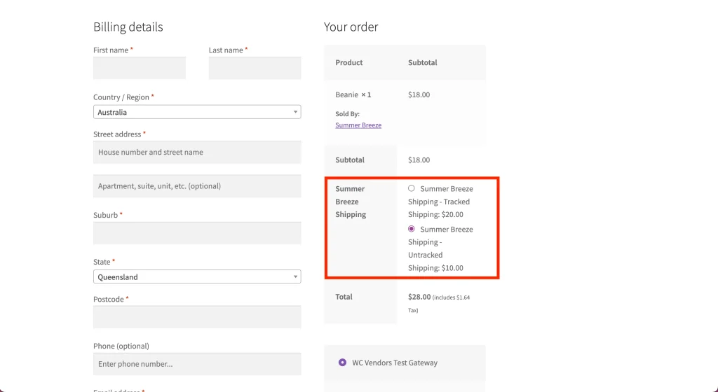 wcv - multiple shipping methods - cart - WC Vendors