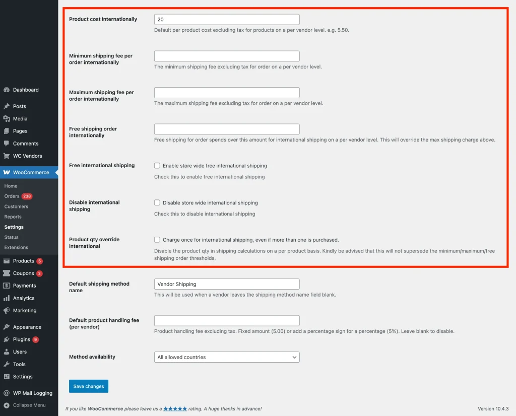 wcv - shipping per qty - shipping setting - global marketplace level - international - WC Vendors