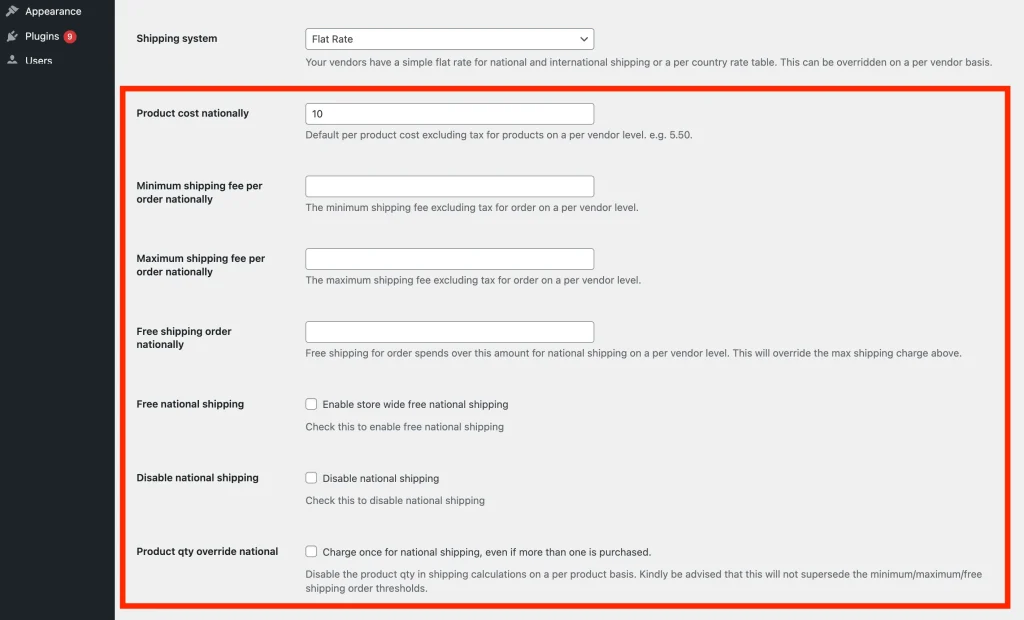 wcv - shipping per qty - shipping setting - global marketplace level - national - WC Vendors
