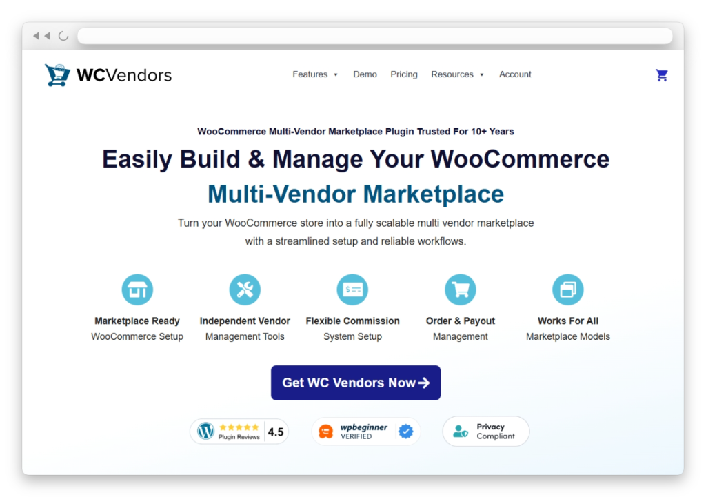 WC Vendors revamped homepage