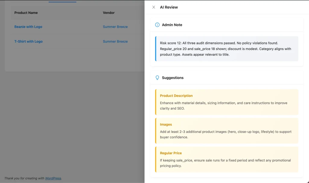 wcv - storeagent AI product moderation - AI product review 2 - WC Vendors