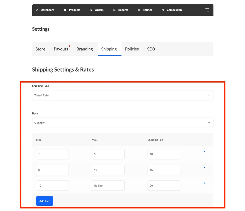 wcvp - tiered shipping - vendor level - vendor dashboard - WC Vendors How vendors manage their own tiers