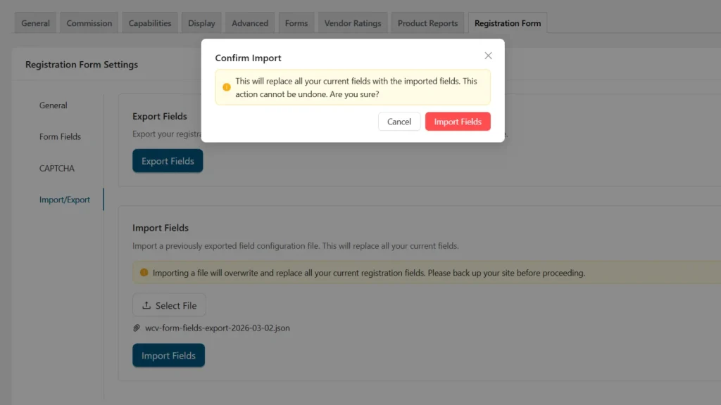 wcvsu - export-import - import file - WC Vendors