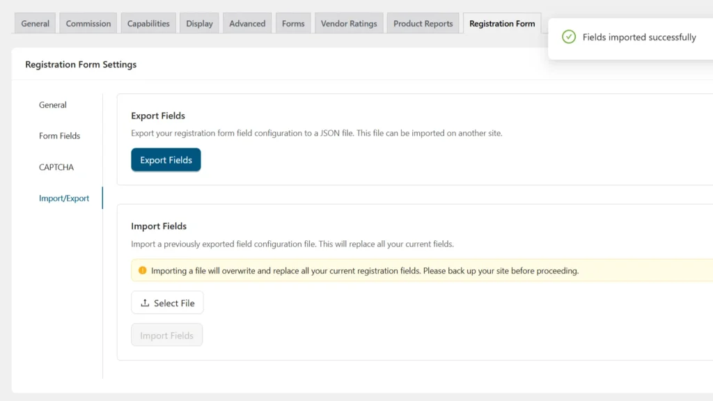 wcvsu - export-import - imported succcesfully - WC Vendors