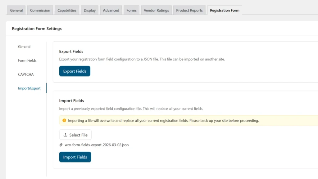 wcvsu - export-import - upload a file - WC Vendors