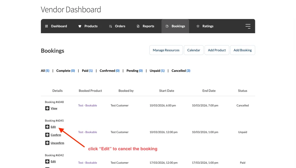 wcvwb - vendor booking list - WC Vendors Cancelling a Booking from the Vendor Dashboard