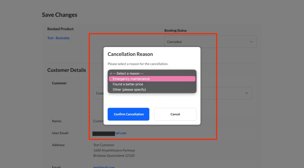 wcvwb - vendor cancel a booking choose - WC Vendors Choosing a Booking Cancellation Reason from the Vendor Dashboard