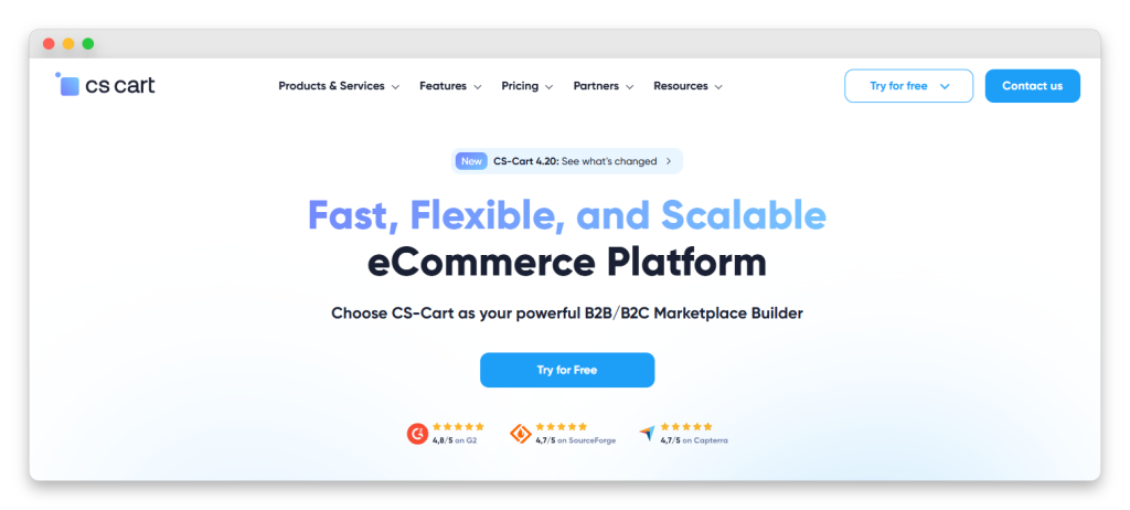 CS-Cart website homepage