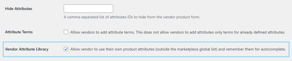 WC Vendors Attribute Library section