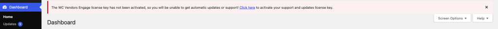 wcvendors-engage-license-inactive-admin-notice - WC Vendors Inactive license admin notice with the "Click here" link visible