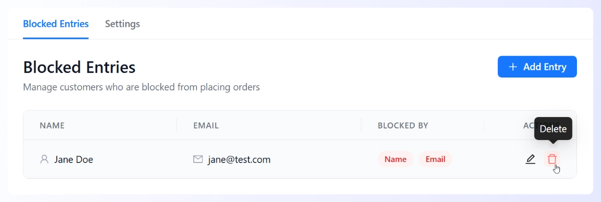 blocked-entries-list-checkout-guard - WC Vendors Blocked Entries list in Checkout Guard showing blocked customers