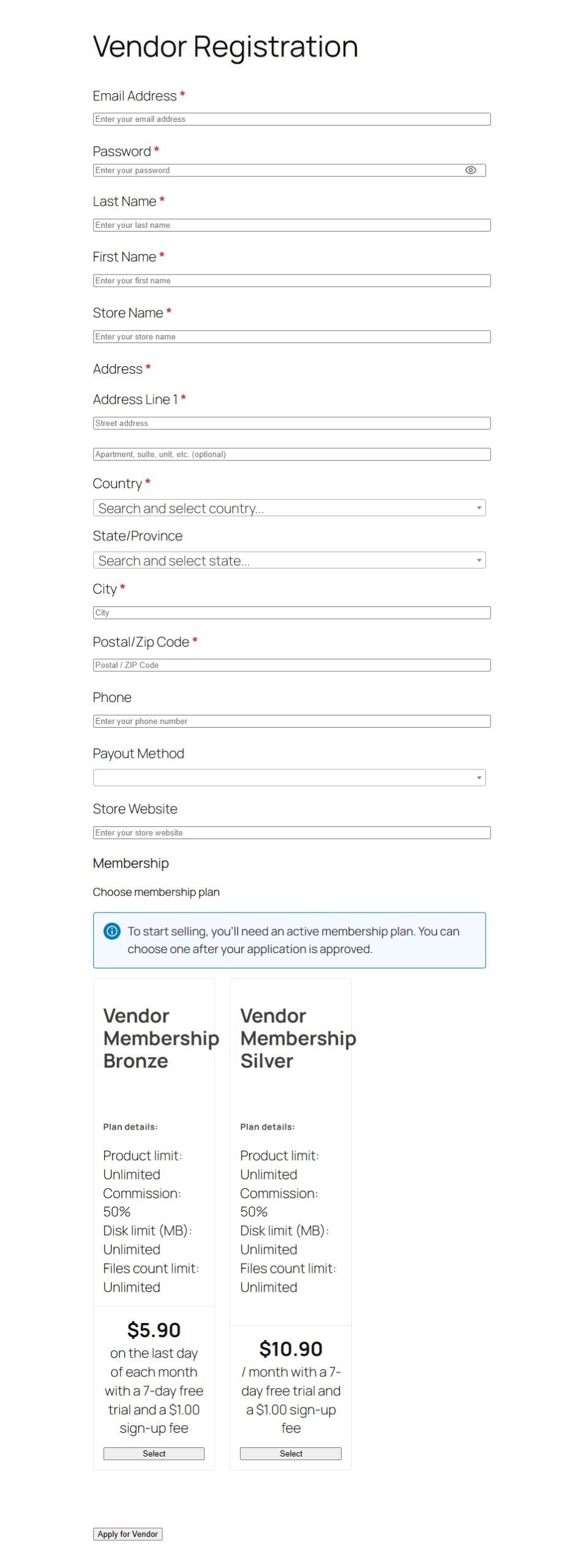 screencapture-melanie-reserved-instawp-xyz-vendor-registration-2026-08-25-13_02_28 - WC Vendors Vendor Signup with membership plan