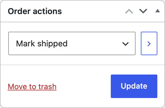Order actions box with mark shipped selected on the order edit screen