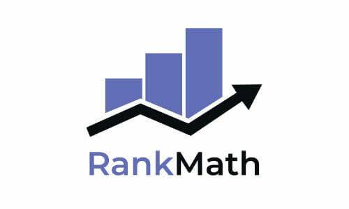 RankMath logo with blue bar-chart elements and a black upward arrow, symbolizing growth and SEO performance.