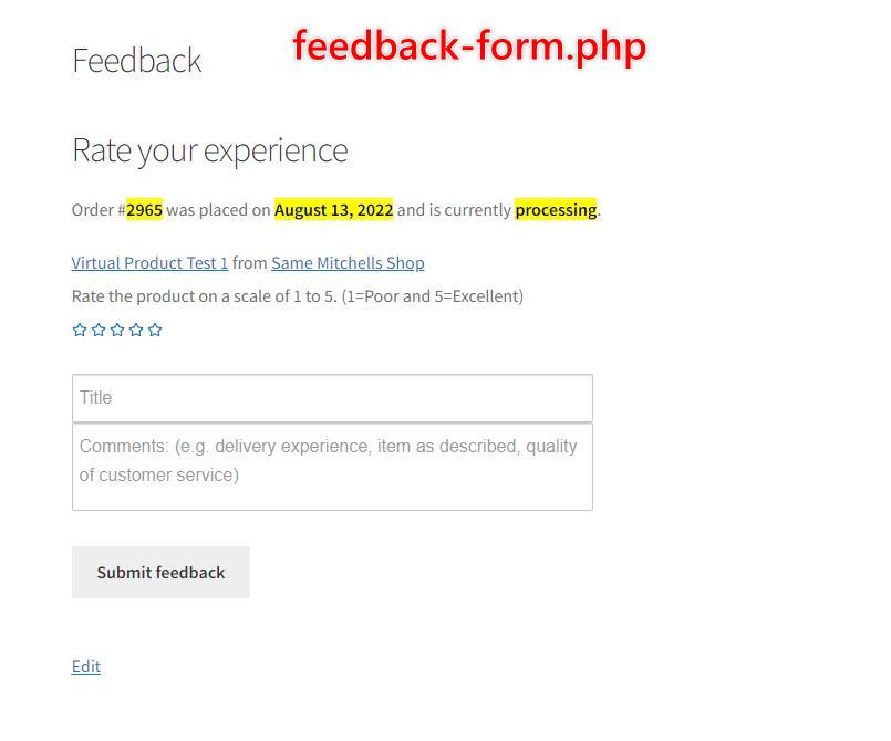Customer feedback form for a vendor rating, labelled feedback-form.php